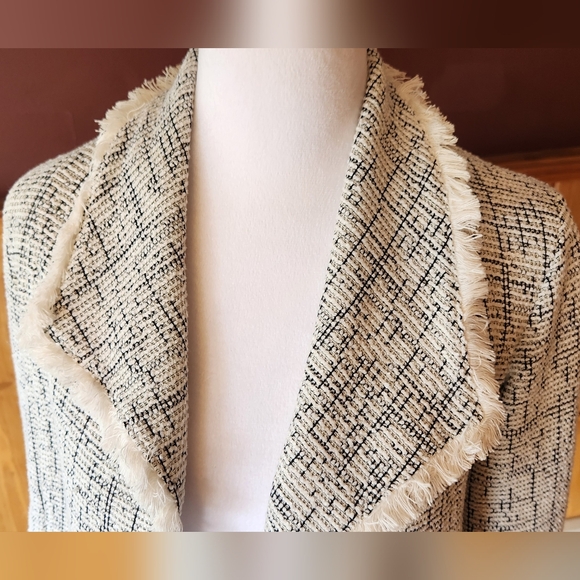 Club Monaco Tweed Flapper Jacket Blazer with Fringe Black and White Size xs - Picture 5 of 9